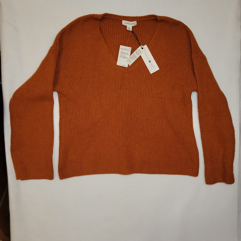 NWT NORDSTROM Treasure & Bond  Women's Sweater Rust Long Sleeve V Neck Med